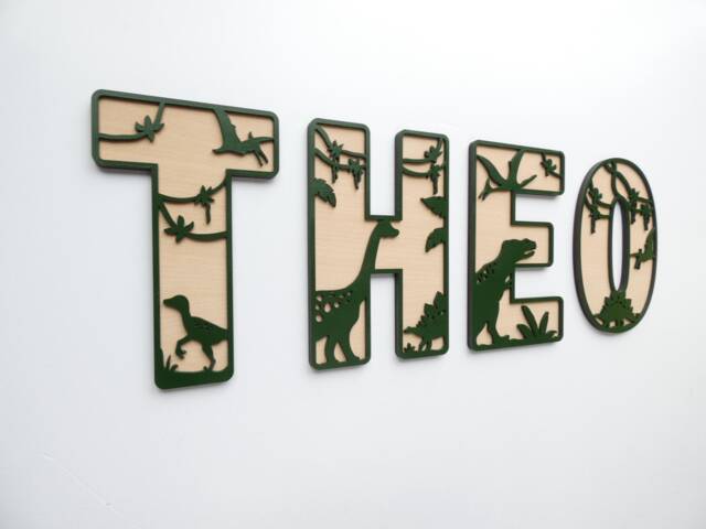 Dinosaur Themed Wooden Letters - Dino Theme Name Decoration Personalised Sign Children's Bedroom Playroom Wall Art - image 1