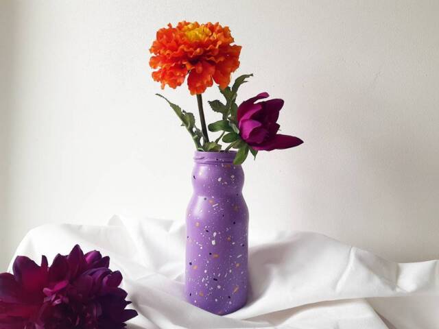 Vase, Glass Vase, Hand Painted Decorated Flower Home Decoration, Purple Vase, Recycled Bottle - image 1