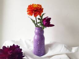 Vase, Glass Vase, Hand Painted Decorated Flower Home Decoration, Purple Vase, Recycled Bottle - thumbnail 1