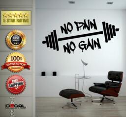 No Pain Gain Lifting Weights Training Gym Athletics Body Building Physical Education Gymnasium Wall Vinyl Sticker Mural Room Decor L1787 - thumbnail 1