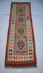 Multicolor Chubi Kilim Runner Rug 2'8x6'10, Hand-Knotted Wool - thumbnail 1