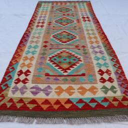 Multicolor Chubi Kilim Runner Rug 2'8x6'10, Hand-Knotted Wool - thumbnail 3