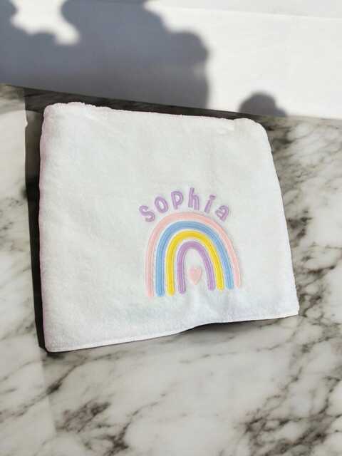 Personalised Kids Swimming Towel - Rainbow Theme Cotton Embroidered Lesson - image 1