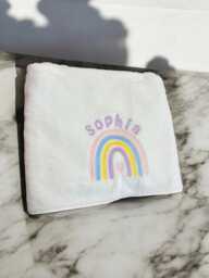 Personalised Kids Swimming Towel - Rainbow Theme Cotton Embroidered Lesson