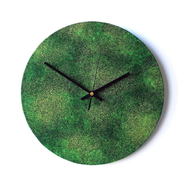 Green Wall Clock - Decoupage Fabric Recycled Vinyl Record Shimmer Faux Glitter & Gold - image 1