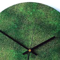 Green Wall Clock - Decoupage Fabric Recycled Vinyl Record Shimmer Faux Glitter & Gold - thumbnail 3