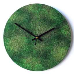 Green Wall Clock - Decoupage Fabric Recycled Vinyl Record Shimmer Faux Glitter & Gold - thumbnail 2
