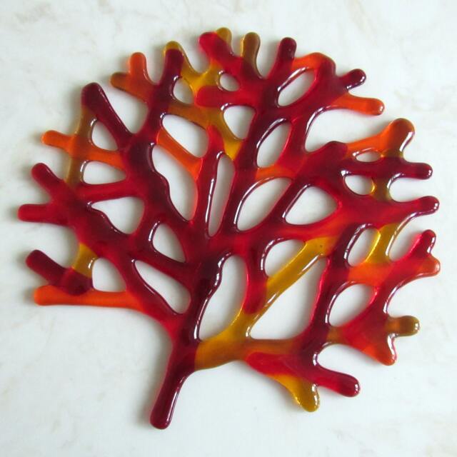 Fused Glass Sea Coral Wall Decor, Red Orange Amber Branching - image 1