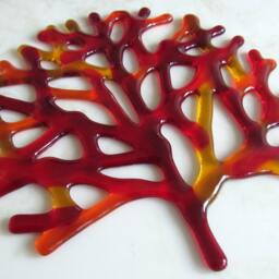Fused Glass Sea Coral Wall Decor, Red Orange Amber Branching - thumbnail 2