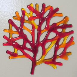Fused Glass Sea Coral Wall Decor, Red Orange Amber Branching - thumbnail 3