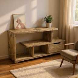 Rustic Tv Stand & Media Console - Reclaimed Wood Entertainment Unit With Drawers Low Profile Industrial Cabinet - thumbnail 3