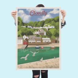 Clovelly Travel Poster - English Landscape Devon Art Print Wall - thumbnail 1