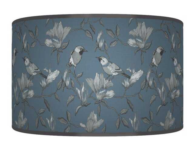 Garden Birds Lampshade - Blue & Grey Drum Pendant Light Handmade Nature-Inspired Ceiling Shade For Modern Country Decor - image 1