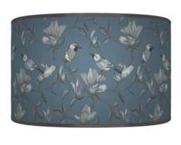 Garden Birds Lampshade - Blue & Grey Drum Pendant Light Handmade Nature-Inspired Ceiling Shade For Modern Country Decor
