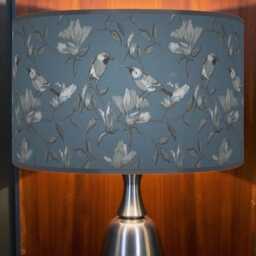Garden Birds Lampshade - Blue & Grey Drum Pendant Light Handmade Nature-Inspired Ceiling Shade For Modern Country Decor - thumbnail 2