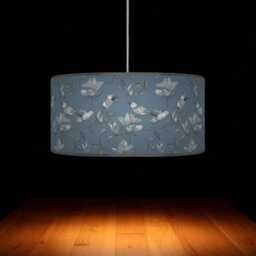 Garden Birds Lampshade - Blue & Grey Drum Pendant Light Handmade Nature-Inspired Ceiling Shade For Modern Country Decor - thumbnail 3