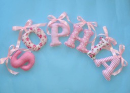 Fabric Letters Shabby Chic Pink , Girl's Room Name Wall Decor -Baby Girl Name Wall Art, Nursery Pink, Ribbon Bow Hanging, Pet - thumbnail 1