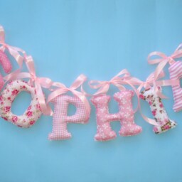 Fabric Letters Shabby Chic Pink , Girl's Room Name Wall Decor -Baby Girl Name Wall Art, Nursery Pink, Ribbon Bow Hanging, Pet - thumbnail 3