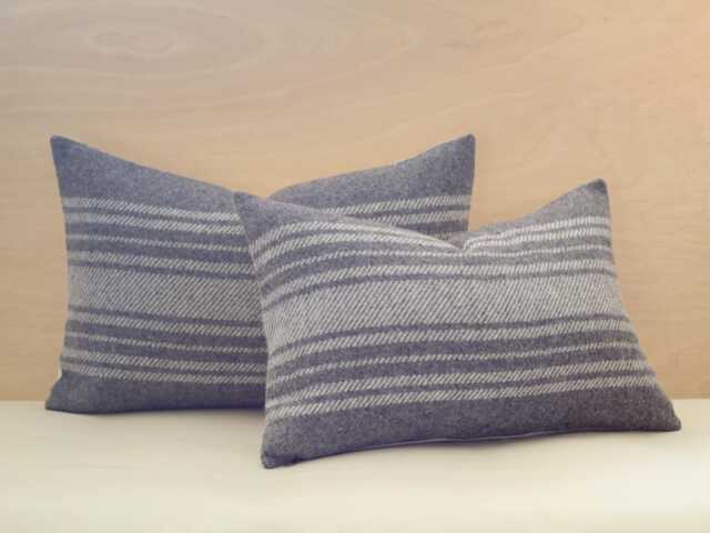 Dark Gray Heather & Cream Striped Wool Pillow Cover, Small Lumbar Cover - Ready To Ship - image 1
