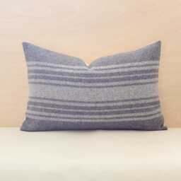 Dark Gray Heather & Cream Striped Wool Pillow Cover, Small Lumbar Cover - Ready To Ship - thumbnail 3