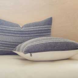 Dark Gray Heather & Cream Striped Wool Pillow Cover, Small Lumbar Cover - Ready To Ship - thumbnail 2