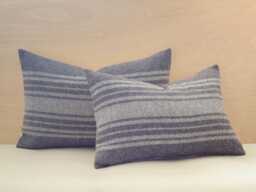 Dark Gray Heather & Cream Striped Wool Pillow Cover, Small Lumbar Cover - Ready To Ship - thumbnail 1