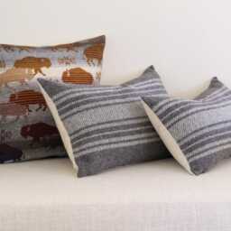 Dark Gray Heather & Cream Striped Wool Pillow Cover, Small Lumbar Cover - Ready To Ship - thumbnail 4