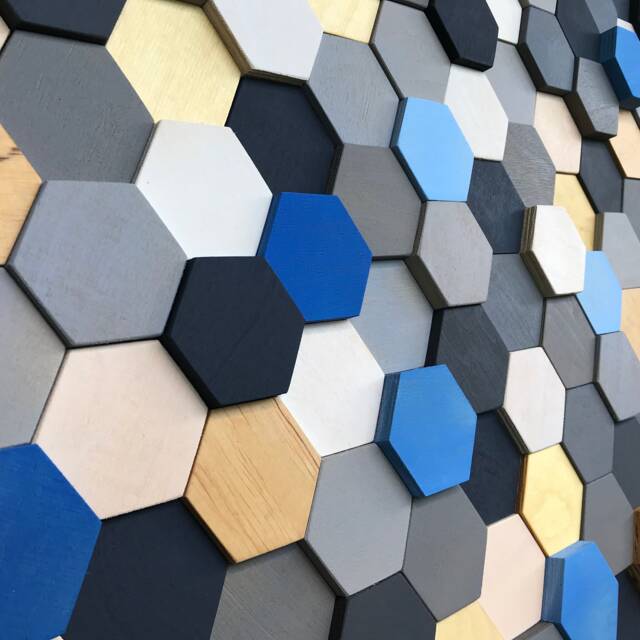 Handmade Wood Wall Art - Hexagon Mosaic Decor - image 1