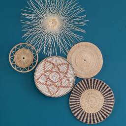 Woven Water Hyacinth Wall Art Set, Boho Bamboo Rattan Hanging Decor - thumbnail 2