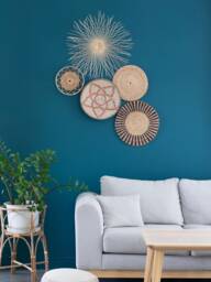 Woven Water Hyacinth Wall Art Set, Boho Bamboo Rattan Hanging Decor