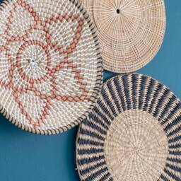 Woven Water Hyacinth Wall Art Set, Boho Bamboo Rattan Hanging Decor - thumbnail 3