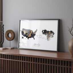Usa & Venezuela Map Black & Gold Travel Wall Art Print - United States America Moving Home Gift - thumbnail 2