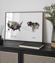 Usa & Venezuela Map Black & Gold Travel Wall Art Print - United States America Moving Home Gift - thumbnail 1