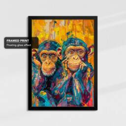 Monkey Funny Abstract Coloful Framed Poster Print & Canvas Wall Decor Art Oil Painting Bedroom Home Bathroom Animal Lover Gift - thumbnail 2