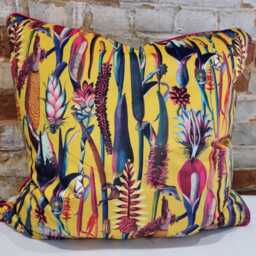 Botanical Velvet Double Sided Cushion With Optional Piping, Pillow Cover, Yellow Cushion, 17 Inch Square - thumbnail 1
