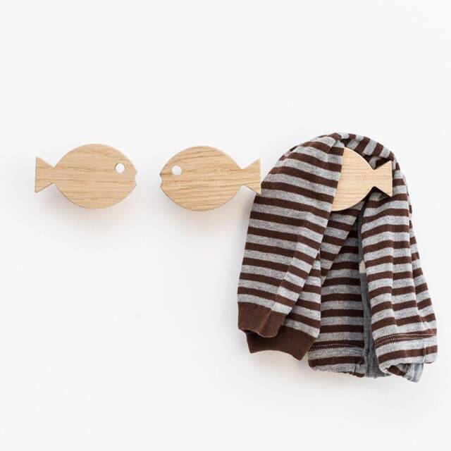 Wooden Fish Wall Hooks For Kids, Lake House Decor, Beach Nursery Pegs - image 1