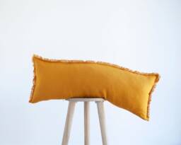 Marigold Yellow Lumbar Throw Pillow Cover, Fringed Edge Trim Lumbar, Long Pillow, Room Decor - Housewarming Gift - thumbnail 1