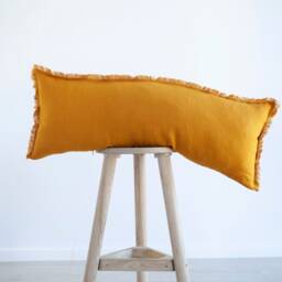 Marigold Yellow Lumbar Throw Pillow Cover, Fringed Edge Trim Lumbar, Long Pillow, Room Decor - Housewarming Gift - thumbnail 3
