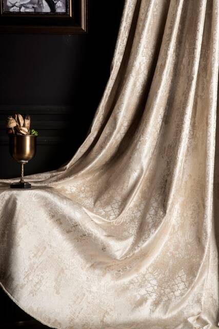 Gold Cream Champagne Curtains, Luxury Damask Patterned Striped Custom Size Drape For Livingroom Bedroom, Navy Green Gray Orange Curtains - image 1