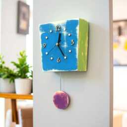 Blue Pendulum Wall Clock, Distressed Rustic Wood Decor - thumbnail 4