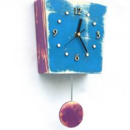 Blue Pendulum Wall Clock, Distressed Rustic Wood Decor - thumbnail 3