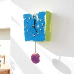 Blue Pendulum Wall Clock, Distressed Rustic Wood Decor - thumbnail 2