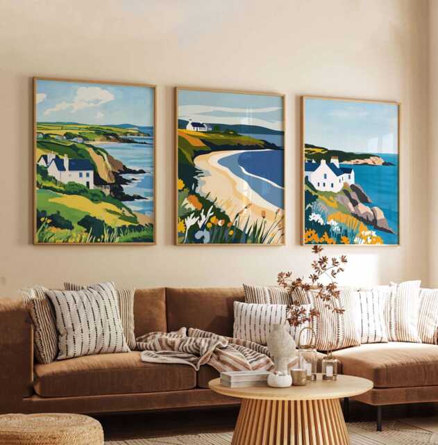 Set Of 3 Anglesey Posters, Wales Travel Prints, Wall Art Set, Coastal Posters Anglesey, Welsh Landscape Beach Poster - image 1