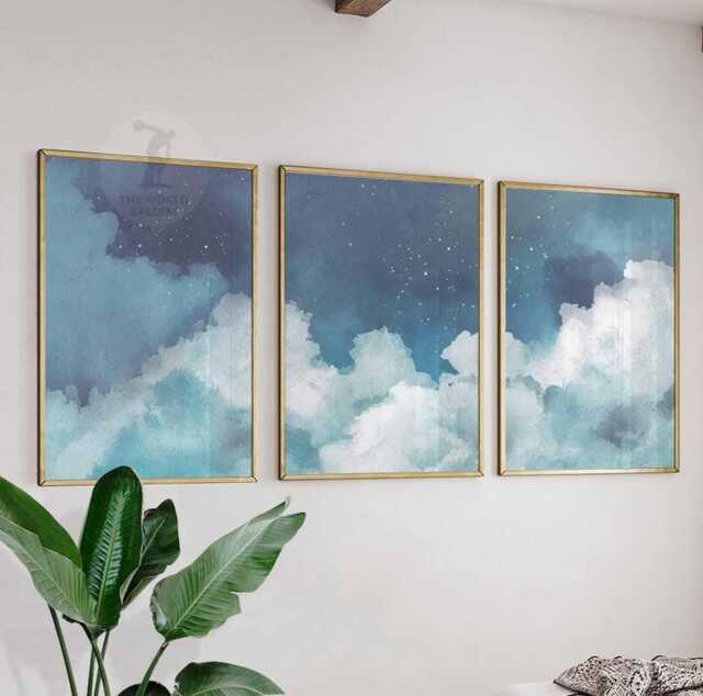 Blue Clouds Wall Art Set, Night Sky Posters, Bedroom Decor - image 1