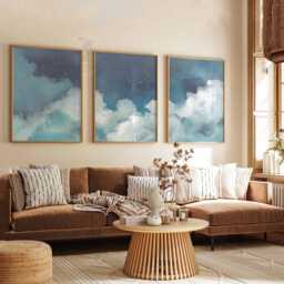 Blue Clouds Wall Art Set, Night Sky Posters, Bedroom Decor - thumbnail 2