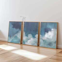Blue Clouds Wall Art Set, Night Sky Posters, Bedroom Decor - thumbnail 3