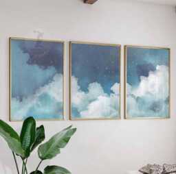 Blue Clouds Wall Art Set, Night Sky Posters, Bedroom Decor - thumbnail 1