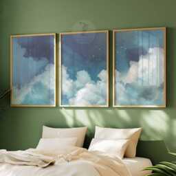 Blue Clouds Wall Art Set, Night Sky Posters, Bedroom Decor - thumbnail 4