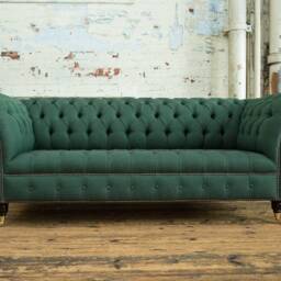 Handmade 3 Seater Green Herringbone Wool Fabric Chesterfield Sofa - Other Colours + - thumbnail 2