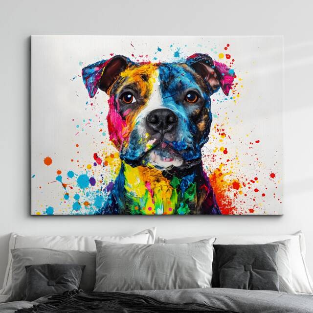 staffordshire Bull Terrier Dog Pet Abstract Modern Painting Wall Art, Framed Canvas Poster Print, Home Kitchen Office Room Decor, Gifts - image 1